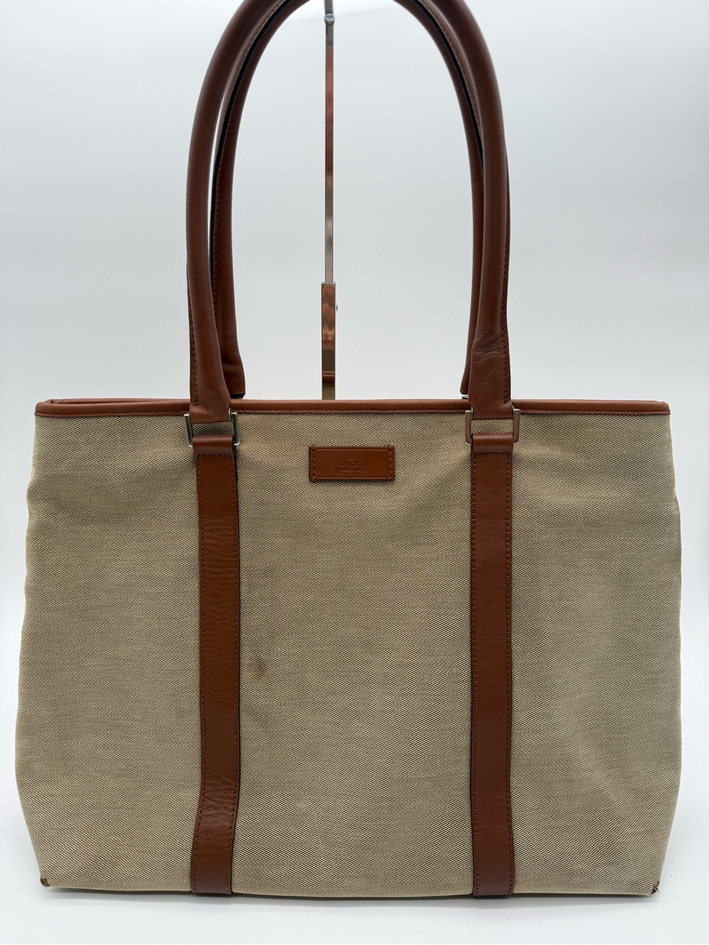GUCCI KHAKI CANVAS/LEATHER SHOPPER TOTE